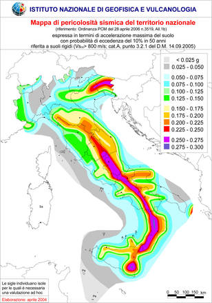 Pericolosità sismica di riferimento per il territorio nazionale (Fonte: INGV)