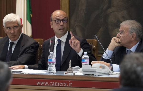 Italian FM Angelino Alfano speaks at a  joint session of the Lower House and Senate foreign affairs committees.