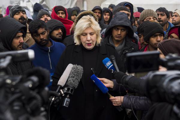 Commissioner for Human Rights Dunja Mijatovic during a visit at a  refugee camp in Bosnia And Herzegovina (archive photo)
