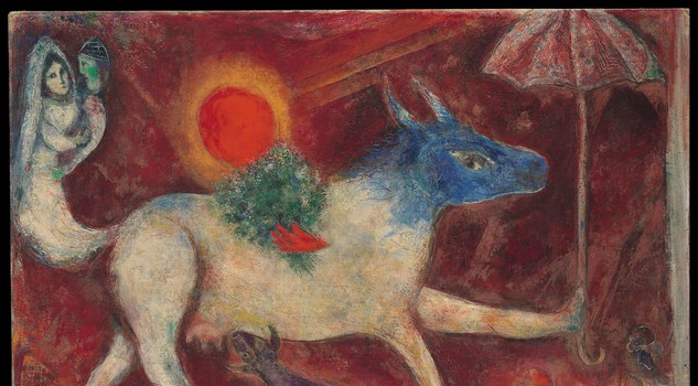 Mostre: Arriva Chagall, capolavori e memorie inedite. 'Mucca con ombrello'  1915, olio su cartone San Pietroburgo, Museo di Stato Russo © Chagall ®, by SIAE 2014