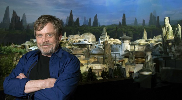 Mark Hamill, from the upcoming film 'Star Wars: The Last Jedi,' who was among the first to see a fully detailed model of Disney Parks' new Star Wars-themed land, poses while visiting D23 Expo in Anaheim, Calif.