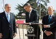 Simon Peres con Obama e Netanyau © 