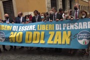Ddl Zan, flash mob di Fratelli d'Italia davanti al Senato: 'testo molto pericoloso, anticostituzionale e liberticida'