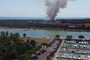 Bibione, incendio in zona boschiva: fuoco e colonne di fumo ripresi dal drone