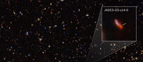 Immagine nell'infrarosso della galassia più antica, ADES-GS-z14-0  (nel riquadro) ripresa dal telescopio James Web (fonte: NASA, ESA, CSA, STScI, Brant Robertson/UC Santa Cruz, Ben Johnson/CfA, Sandro Tacchella/Cambridge, Phill Cargile/CfA)