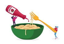 Spaghetti con il Ketchup. disegno Cartoon People Vector Illustration @iStock. (ANSA)