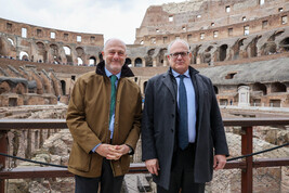 Binaghi con il sindaco Gualtieri, durante la conferenza stampa al Colosseo