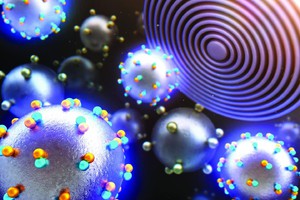 Rappresentazione artistica della reazione fra particelle di cerio e platino, viste con la nuova linea di microscopia a raggi X Cosmic (fonte: Chungnam National University) (ANSA)