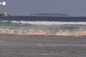 Tonga, le onde dello tsunami si abbattono sulla costa con un boato (ANSA)