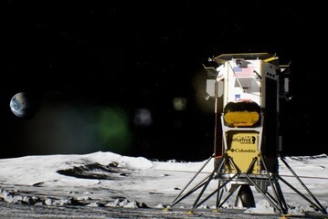 Rappresentazione artistica del lander Odysseus della Intuitive Machine sulla Luna (fonte: IM, NASA)