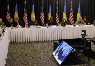 La riunione del Gruppo di contatto per la difesa dell'Ucraina a Ramstein (ANSA)