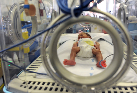 Una neonata  in una incubatrice in una foto d'archivio © ANSA 