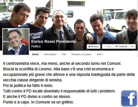 Il post del presidente della Regione Toscana, Enrico Rossi, su Facebook © ANSA
