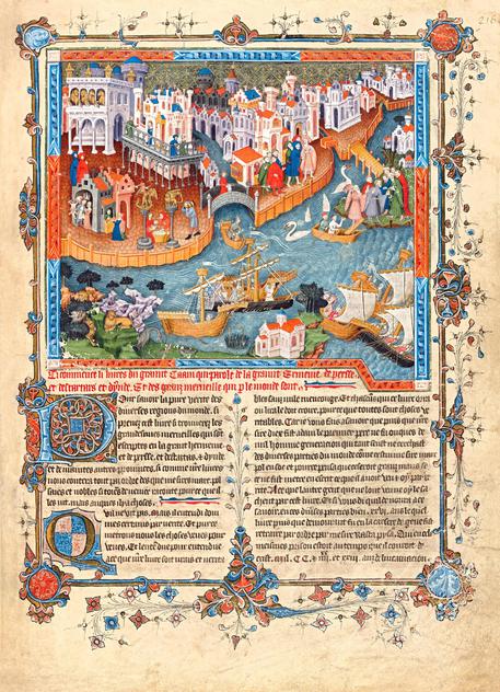 Una pagina de 'Il romanzo di Alessandro Magno e i viaggi di Marco Polo' riprodotto in facsimile e  presentato nella sede dell'Istituto Treccani © ANSA