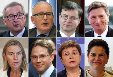 Juncker con i sette i vicepresidenti della Commissione © ANSA
