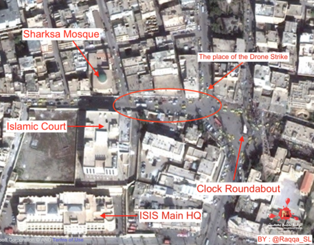 Una cartina diffusa dagli attivisiti sul luogo dell'attacco a Jihadi John © Ansa