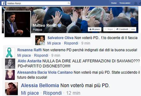 Commenti sul profilo Fb di Matteo Renzi, oggi © ANSA