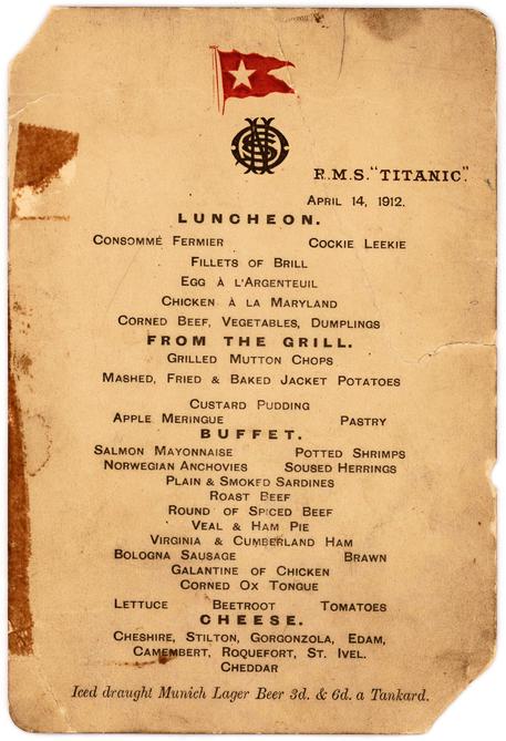 Titanic: menu ultimo pranzo all'asta a New York in settembre © AP