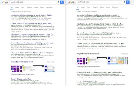 Google prova a cambiare colore ai link, dal blu al nero (CREDIT: THE NEXT WEB) © ANSA