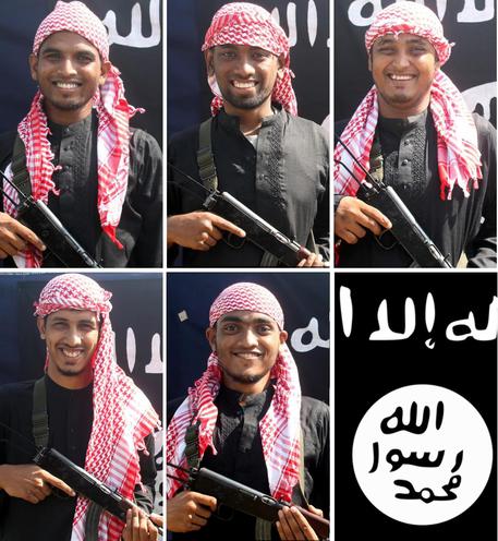 La foto di rivendicazione dell'Isis con i terroristi che compirono il massacro a Dacca © ANSA 