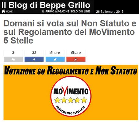 Il Blog del leader del Movimento Cinque Stelle, Beppe Grillo, sul quale domani sar possibile votare © ANSA
