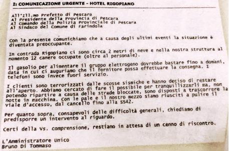 Rigopiano: mail hotel a autorita', preparate intervento © ANSA