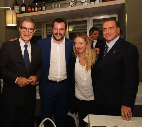 Catania, da sin Nello Musumeci, Matteo Salvini, Giorgia Meloni, Silvio Berlusconi © Livio Anticoli
