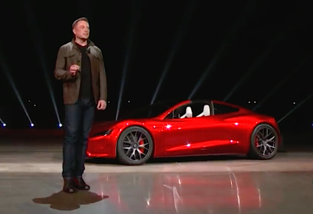 Elon Musk, fondatore di SpaceX e Tesla, ha presentato la nuova Roadster (fonte:Tesla) © Ansa