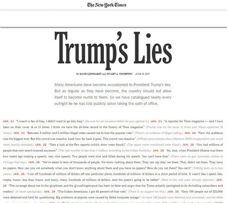 'Le bugie di Trump' sul New York TImes © Ansa
