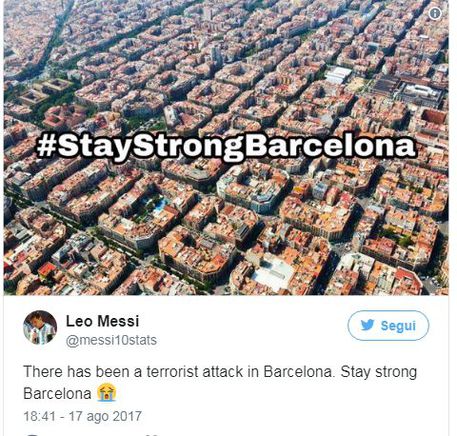 Il tweet di Messi per Barcellona © Ansa