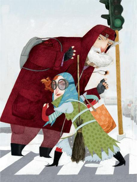 Babbo Natale e la Befana, illustrazione tratta dal libro 'Un amore fra le stelle' di Catena Fiorello, ed. Baldini e Castoldi © ANSA