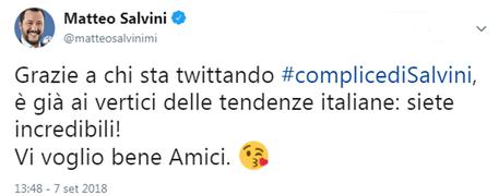 Nella notte 2mila tweet con l'hashtag #complicedisalvini © ANSA
