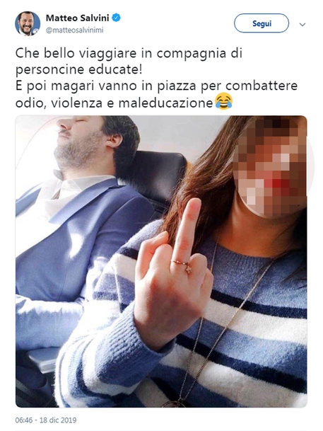 Tweet di Salvini © ANSA