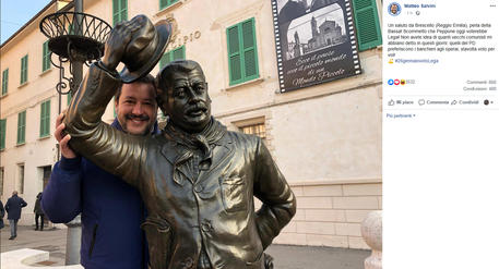 Il post di Matteo Salvini con la statua di Peppone © ANSA