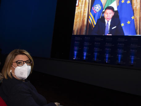 L'intervento in streaming del premier Giuseppe Conte all'Assemblea annuale 2020 dell'Ania a Roma © ANSA