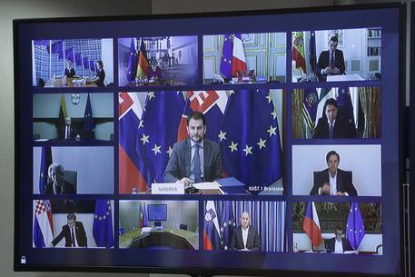 Una riunione del Consiglio europeo in videoconferenza (Foto d'archivio) © Ansa
