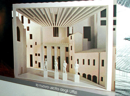Una foto del progetto dell' architetto giapponese Arata Isozaki della loggia degli Uffizi, la copertura pensata per la nuova uscita del museo © 