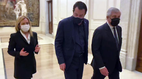 Giorgia Meloni, Matteo Salvini e Antonio Tajani al Quirinale ANSA/UFFICIO STAMPA LEGA © ANSA