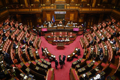 L'Aula di Palazzo Madama durante la lettura del risultato finale del voto di fiducia in Senato sul  decreto Green Pass, Roma, 15 settembre 2021 © ANSA