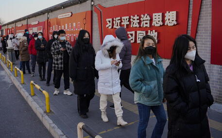 Persone in fila con la mascherina in una città cinese © EPA