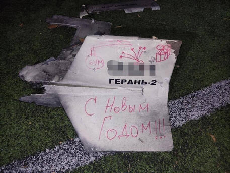 Uno dei droni kamikaze lanciati dalla Russia sulla capitale ucraina Kiev la notte di Capodanno © ANSA