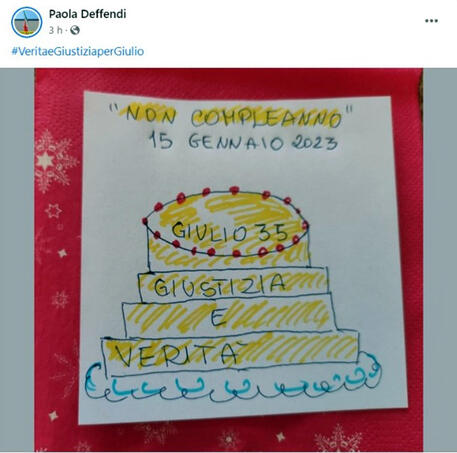Regeni: mamma posta disegno torta per il 'non compleanno' © ANSA