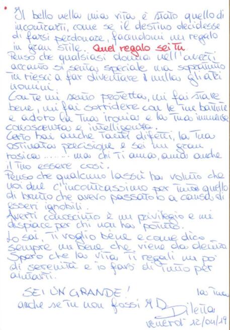 La lettera che Diletta, per gli inquirenti pseudonimo usato da Lorena Lanceri, arrestata per favoreggiamento, scrisse a Messina Denaro nel 2019 © ANSA