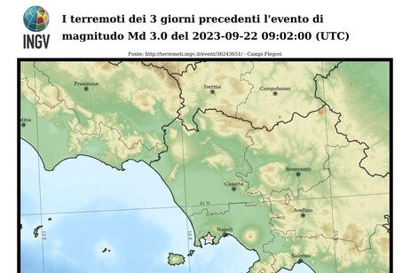 Mappa che mostra i terremoti dei 3 giorni precedenti; quello di magnitudo 3.0 è indicato con una stella (fonte: INGV)