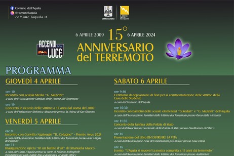 La locandina delle commemorazioni del 6 aprile all'Aquila