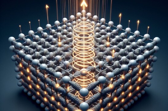 Rappresentazione grafica del 'cavatappi' di luce laser (fonte: AI generated image by Alexander Balatsky - Stockholm University.)