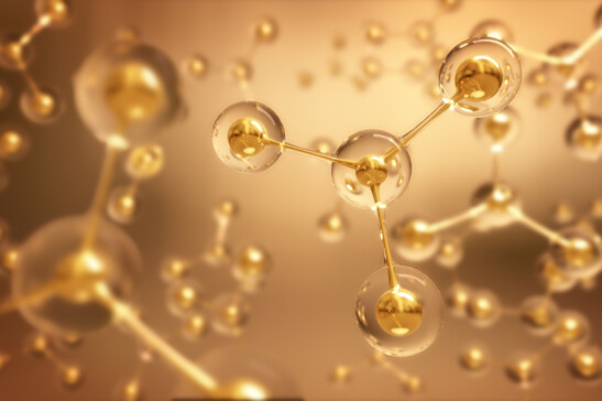 Rappresentazione artistica di atomi d'oro (fonte: onimate, iStock)