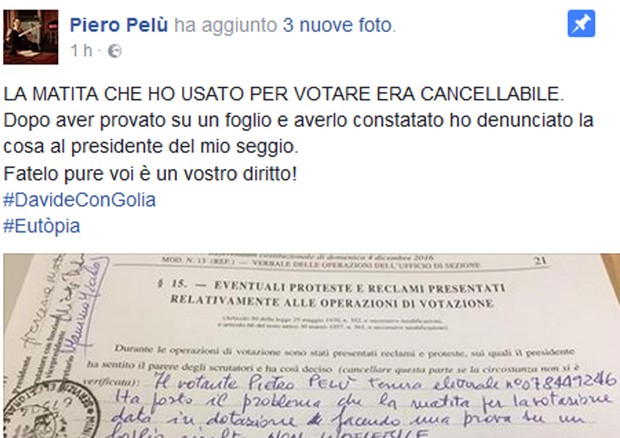 Referendum: su Fb si diffonde allarme 'matite cancellabili' © ANSA