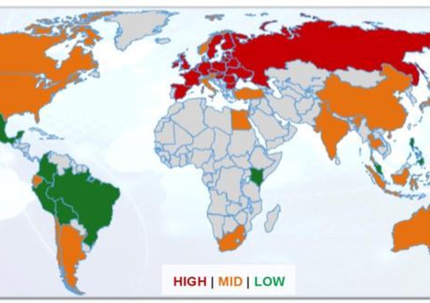 Il livello di diffusione dei furti hi-tech nel mondo © ANSA