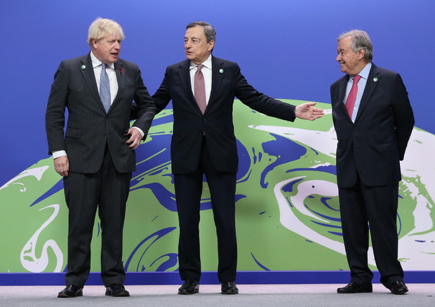 Boris Johnson, Antonio Guterres e Mario Draghi© EPA>